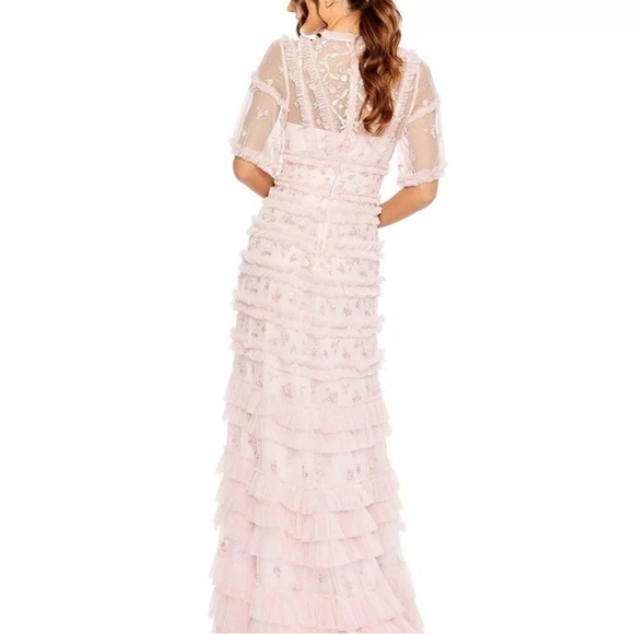 NWT! $798 Mac Duggal High-Neck Ruffle Tiered Floral Gown Romantic Elegant SZ 12 - Picture 3 of 12